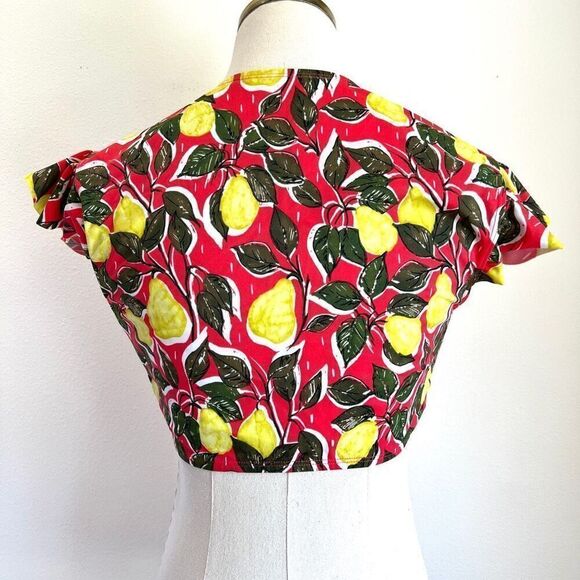 Beach Betty by Miracle Brands Slimming Tie Front Bikini Top Fruit Print Coral Ye - Picture 3 of 10